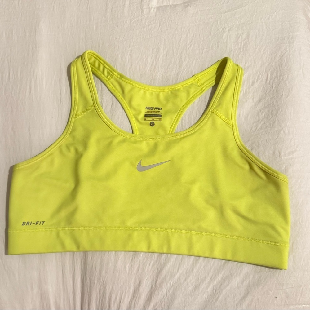 Sold Nike Pro Women’s Neon Yellow Razor Back Sports Bra Dri-Fit Size XL
